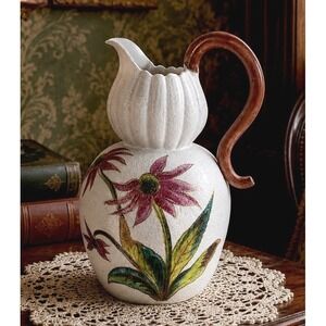 Antique Rudolstadt Strauss Floral Hand Sculptured Pitcher Decorative Pottery